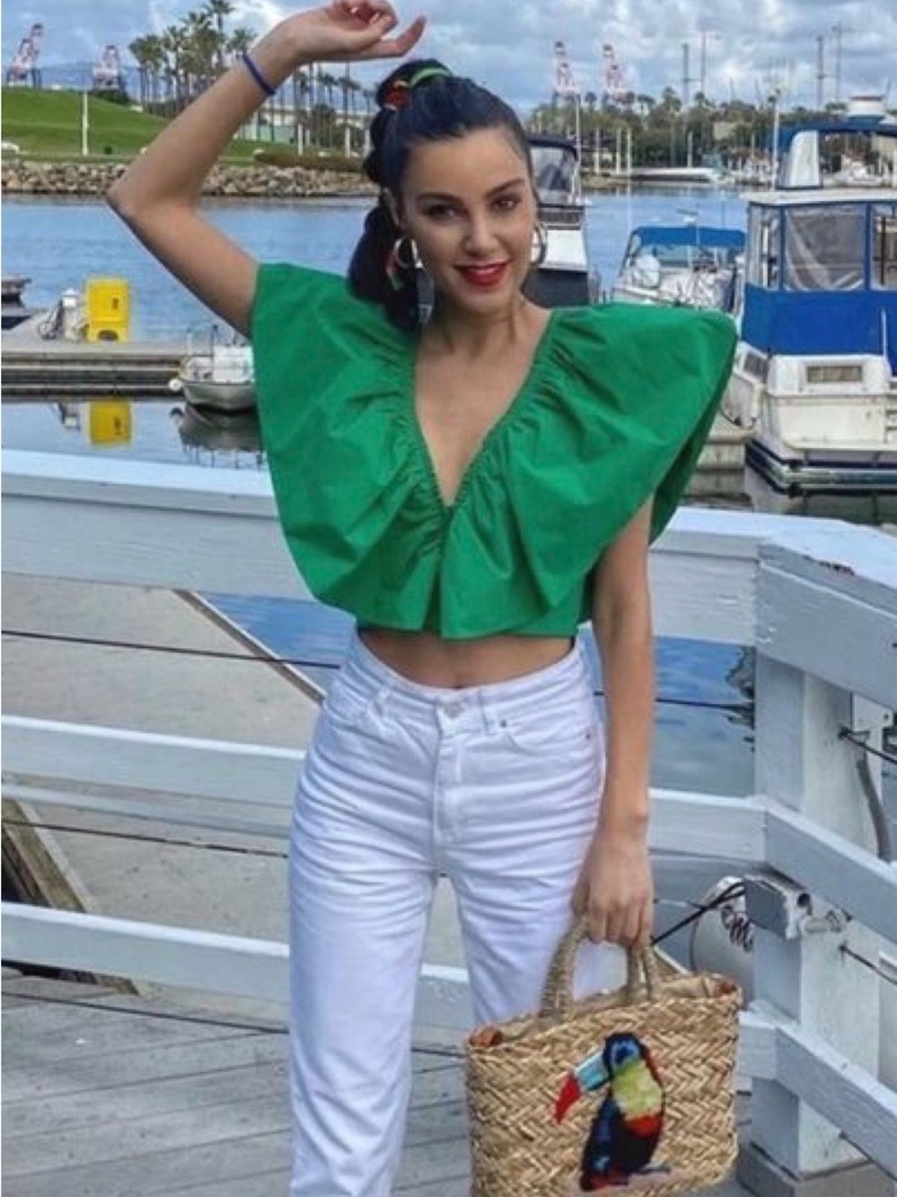 Zara Green Ruffle Crop Top